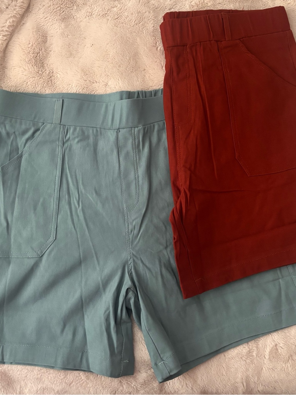 High-Waist Women’s Shorts in Light Blue and Rust Red